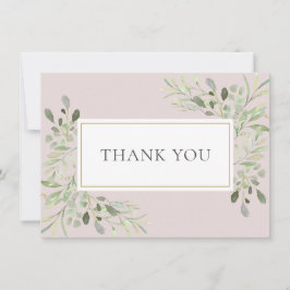 Tarjeta De Agradecimiento Follaje de acuarela verde rosa sonrosado