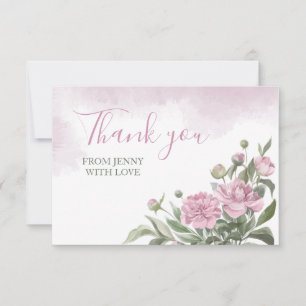 Tarjeta De Agradecimiento Follaje de peonía rosa acuarela