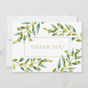 Tarjeta De Agradecimiento Follaje verde elegante geométrico dorado