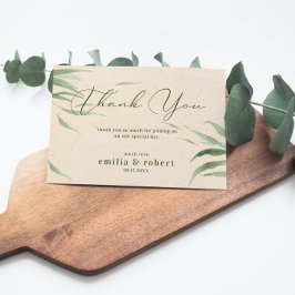 Tarjeta De Agradecimiento Follaje verde polvoriento, papel beige, gracias