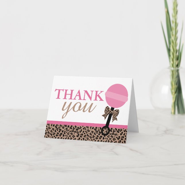 Tarjeta De Agradecimiento Folleto de Baby Shower Leopard y Pink (Anverso)