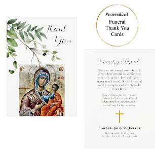Tarjeta De Agradecimiento Folleto de Eucalipto Funeral Cristiano Ortodoxo