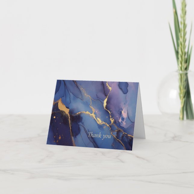 Tarjeta De Agradecimiento Fondo azul con rachas y puntos dorados (Anverso)