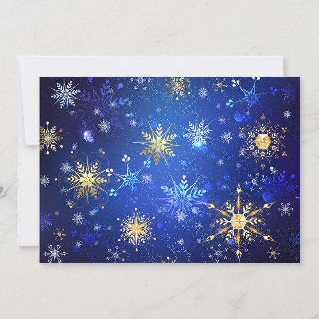 Tarjeta De Agradecimiento Fondo azul de NAVIDAD con copos de nieve dorados (Anverso)