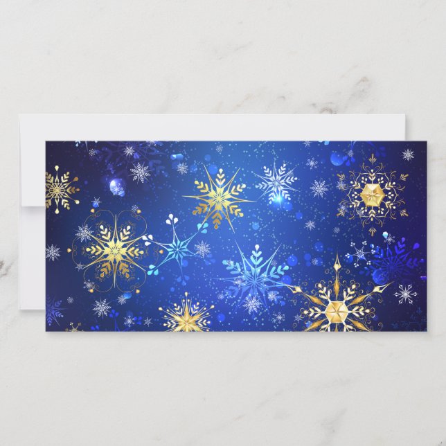 Tarjeta De Agradecimiento Fondo azul XMAS con copos de nieve dorados (Anverso)