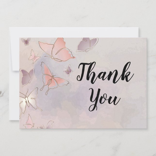 Tarjeta De Agradecimiento Fondo de mariposa, rosa (Anverso)