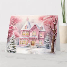 Tarjeta De Agradecimiento Fondo de Navidades rosados de color de agua