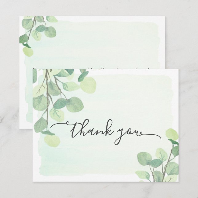 Tarjeta De Agradecimiento Fondo pintado con acuarela de vegetación de eucali (Anverso / Reverso)