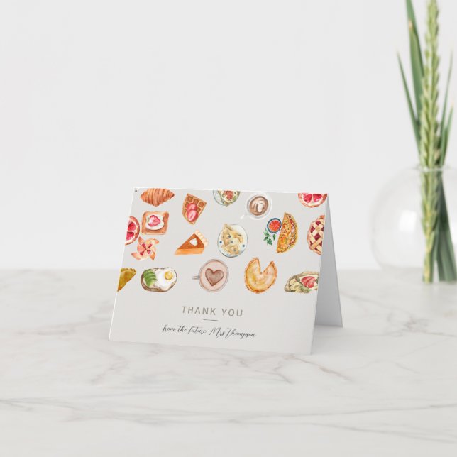 Tarjeta De Agradecimiento Foods Brunch Gris Bridal Shower (Anverso)