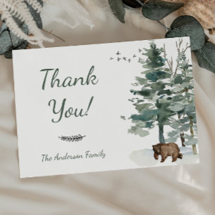 Tarjeta De Agradecimiento Forest Adventure Boy Bear Baby Shower Gracias