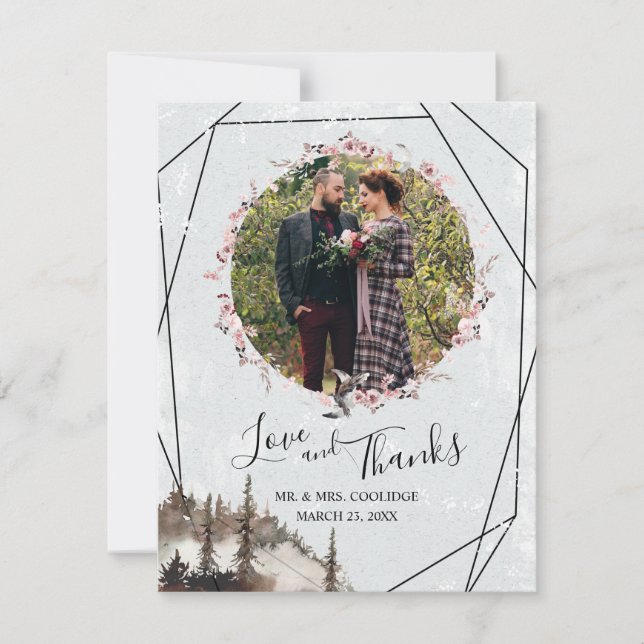 Tarjeta De Agradecimiento Forest and Raven Floral Wreath Boda Gracias (Anverso)