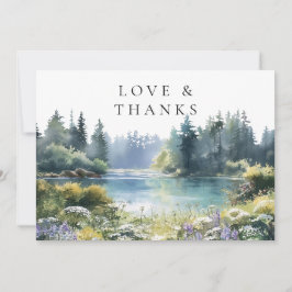 Tarjeta De Agradecimiento Forest Lakeside Wildflowers Floral Wedding Photo