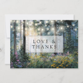 Tarjeta De Agradecimiento Forest String Lights Floral Rustic Wedding Photo