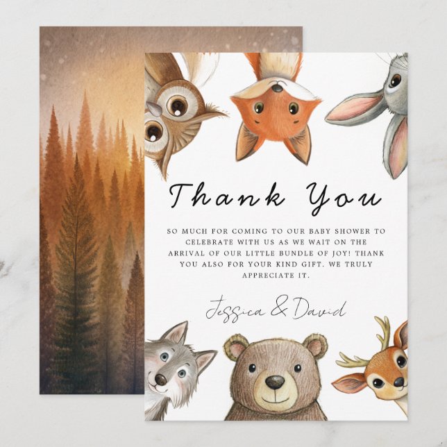 Tarjeta De Agradecimiento Forest Woodland Animals Travel Baby Shower (Anverso / Reverso)