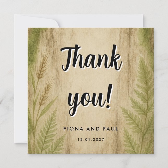 Tarjeta de agradecimiento forestal de corteza y mu (Anverso)