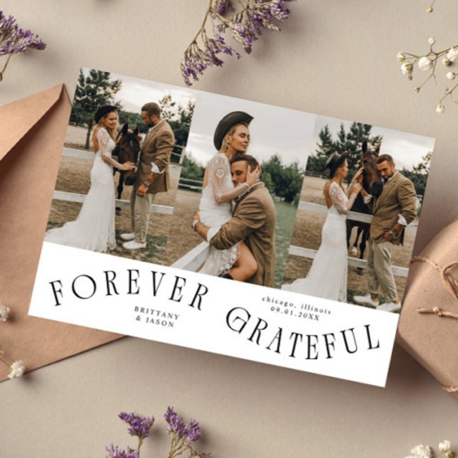 Tarjeta De Agradecimiento Forever Grateful White Wedding Multi Photo  (Subido por el creador)