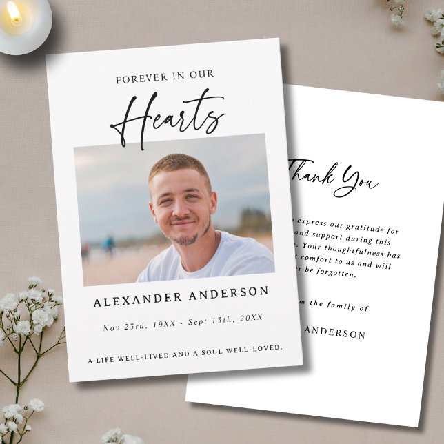 Tarjeta De Agradecimiento Forever in Our Hearts Black White Memorial Funeral (Subido por el creador)