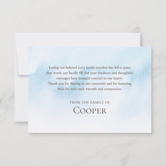 Tarjeta De Agradecimiento Forever in our hearts Pet memorial photo (Reverso)