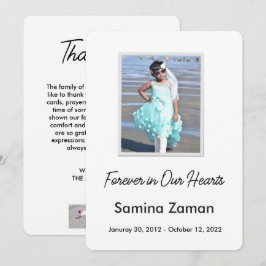 Tarjeta De Agradecimiento Forever in Our Hearts Photo Funeral Memorial