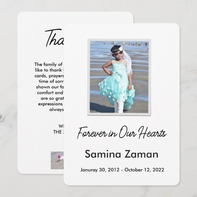 Tarjeta De Agradecimiento Forever in Our Hearts Photo Funeral Memorial (Anverso / Reverso)