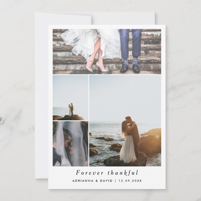 Tarjeta De Agradecimiento Forever Thankful Couple Photo Collage Wedding (Anverso)