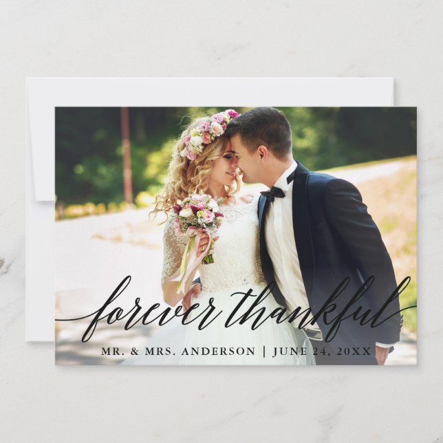 Tarjeta De Agradecimiento Forever Thankful Modern Calligraphy Boda (Anverso)