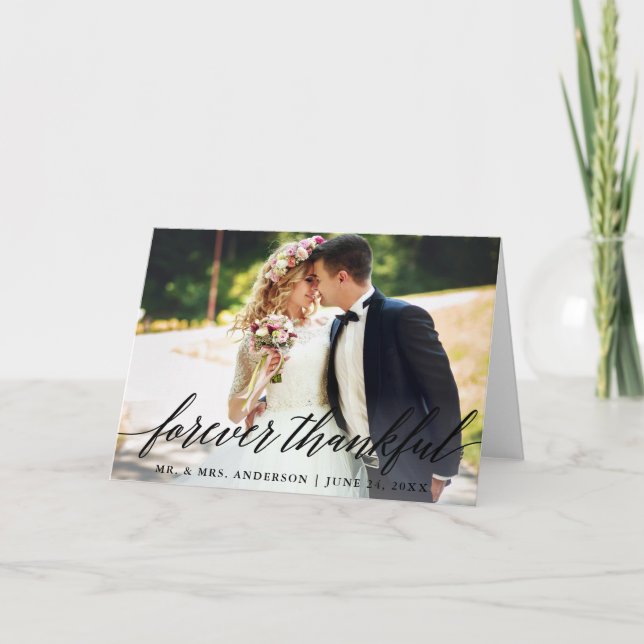 Tarjeta De Agradecimiento Forever Thankin Modern Calligraphy Boda Fold (Anverso)
