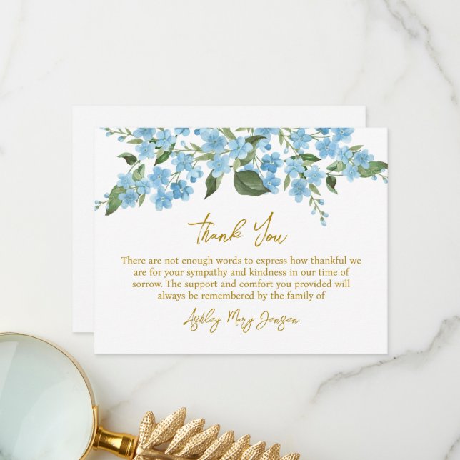 Tarjeta De Agradecimiento Forget me not Funeral Thank You Card Bereavement (Anverso/Reverso In Situ)
