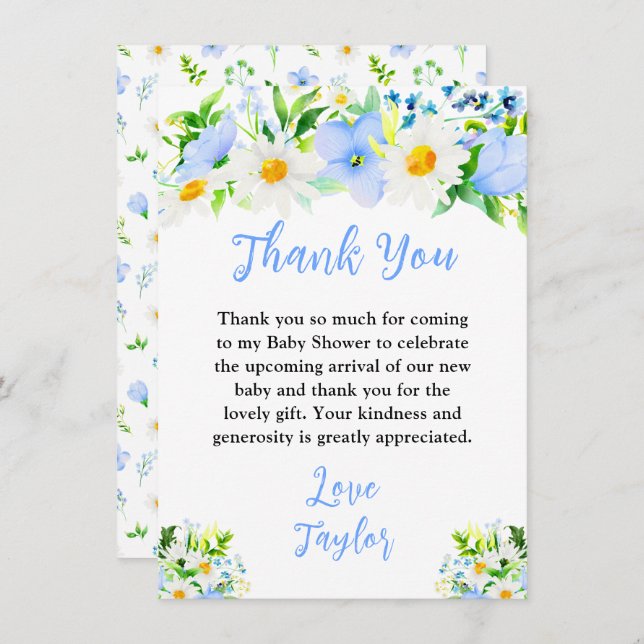 Tarjeta De Agradecimiento Forget-Me-Nots and Daisies Floral Baby Shower (Anverso / Reverso)