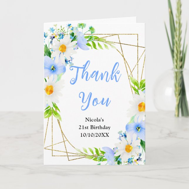 Tarjeta De Agradecimiento Forget-Me-Nots and Daisies Floral Birthday (Anverso)