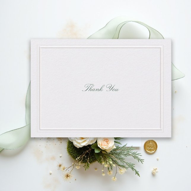 Tarjeta De Agradecimiento Formal Classic Green Elevated Frame Pearl Wedding (modern classic wedding thank you forest green type double frame formal traditional stately pearl)