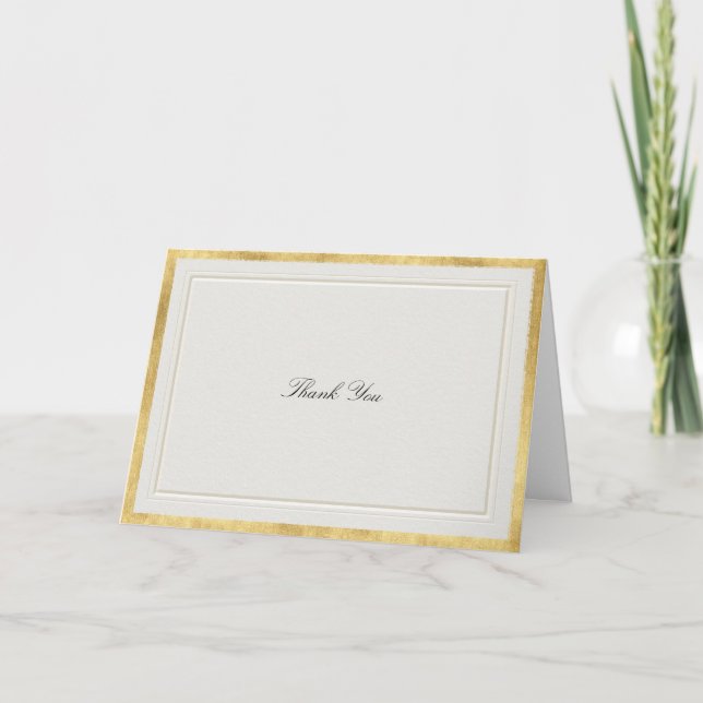 Tarjeta De Agradecimiento Formal Elevated Gold Ecru Modern Classic Wedding (Anverso)