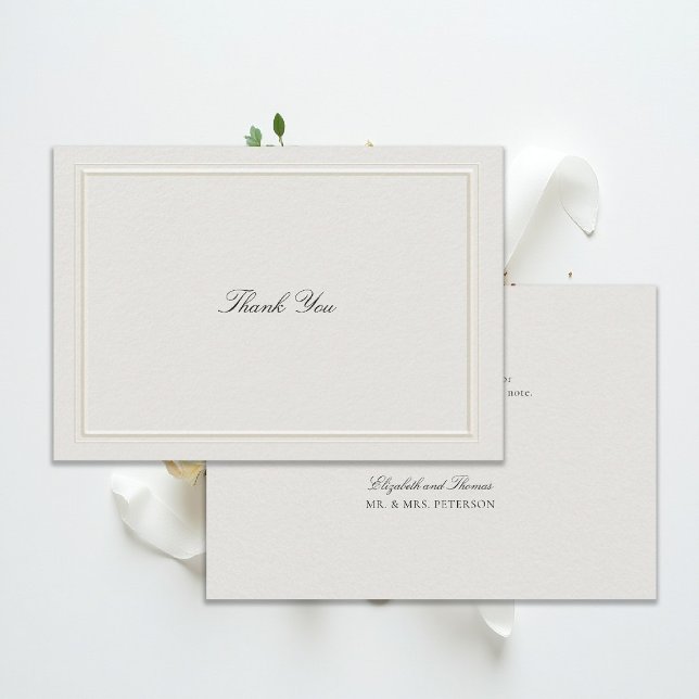 Tarjeta De Agradecimiento Formal Modern Classic Elevated Frame Ecru Wedding (modern classic wedding thank you card ecru double frame elevated formal traditional calligraphy)