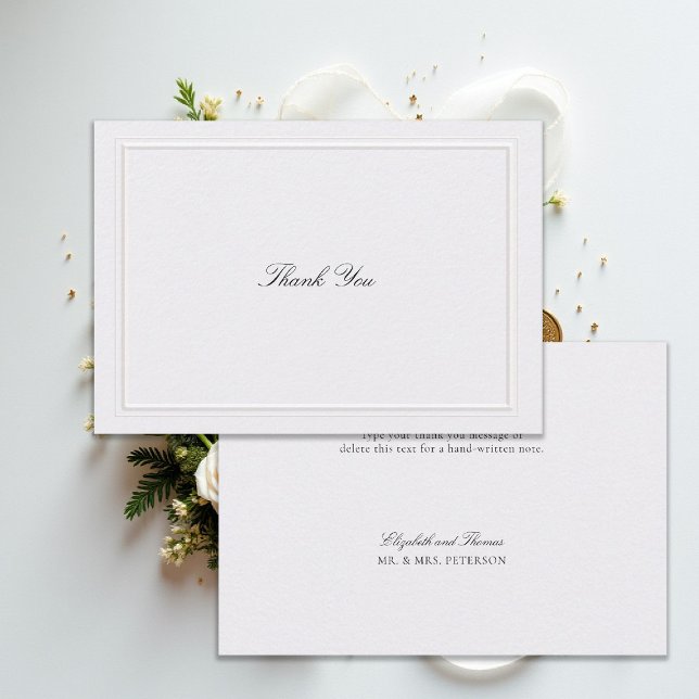 Tarjeta De Agradecimiento Formal Modern Classic Elevated Frame Pearl Wedding (modern classic wedding thank you card pearl double frame elevated formal traditional calligraphy)