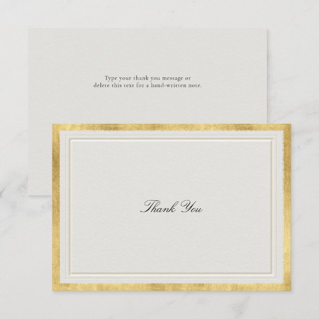 Tarjeta De Agradecimiento Formal Modern Classic Elevated Gold Ecru Wedding (Anverso / Reverso)