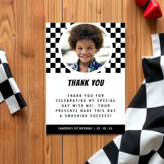 Tarjeta De Agradecimiento Foto a Cuadros de Camión Monstruo (Monster Truck Checkered Photo Thank You Card
)