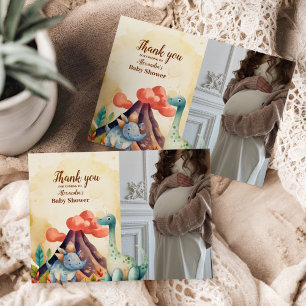 Tarjeta De Agradecimiento Foto acuarela Cute Dinosaurio Greenery Boy