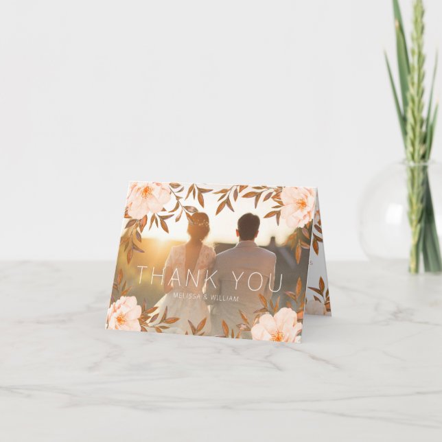 Tarjeta De Agradecimiento Foto acuarela Floral Boda moderno (Anverso)