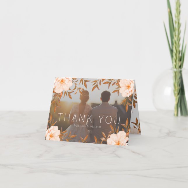 Tarjeta De Agradecimiento Foto acuarela Floral Boda moderno (Anverso)