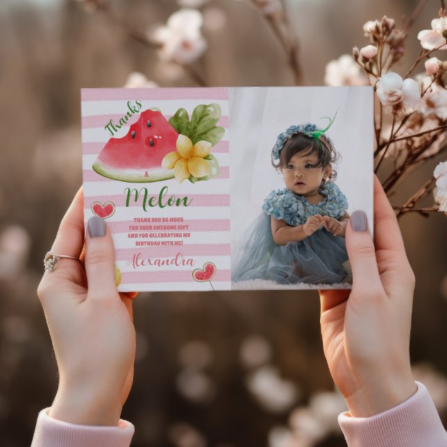 Tarjeta De Agradecimiento Foto acuarela uno en un primer cumpleaños de melón (Subido por el creador)