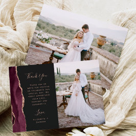 Tarjeta De Agradecimiento Foto Agata Borgoña Rosa Dorado Oscuro Boda