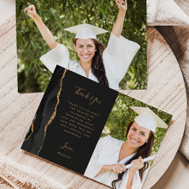 Tarjeta De Agradecimiento Foto Ágata Negra Escritura Dorada Graduación Oscur