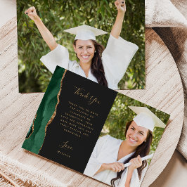 Tarjeta De Agradecimiento Foto Ágata Verde Dorado Script Oscuro Graduación