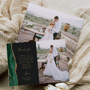 Tarjeta De Agradecimiento Foto Agata Verde Esmeralda Bodas Letra Gold