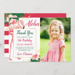 Tarjeta De Agradecimiento Foto Aloha Tropical Flamingo Floral Rosa