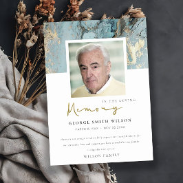 TARJETA DE AGRADECIMIENTO FOTO AQUA DUSKY AZUL GOLD AGATE SIMPATÍA MEMORIAL