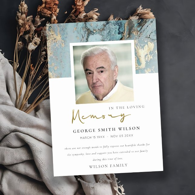 TARJETA DE AGRADECIMIENTO FOTO AQUA DUSKY AZUL GOLD AGATE SIMPATÍA MEMORIAL (Subido por el creador)