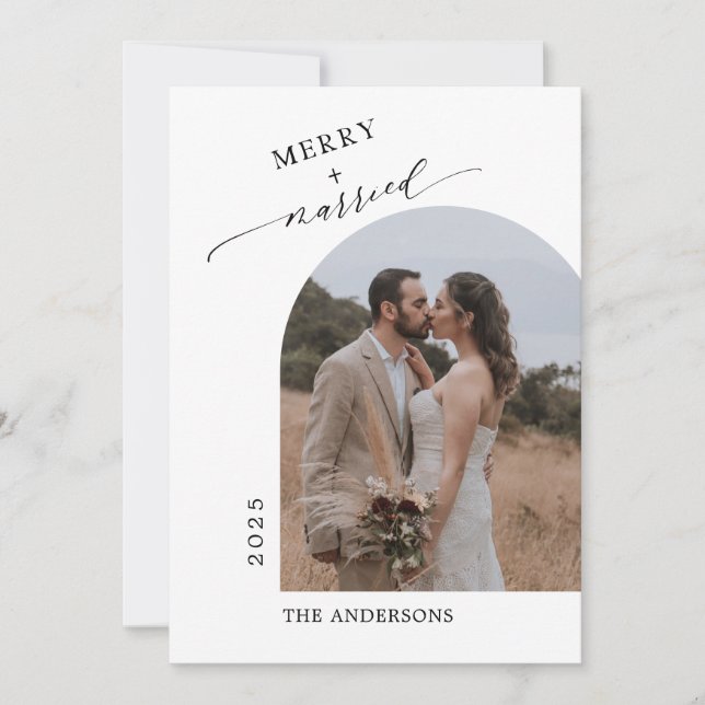 Tarjeta De Agradecimiento Foto Arch Moderno Merry Casado RecientementeWed (Anverso)