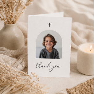 Tarjeta De Agradecimiento Foto arqueada Primera Comunión Niño Gracias