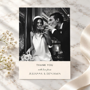 Tarjeta De Agradecimiento Foto Art Déco Marfil Negro Boda Personalizada Eleg